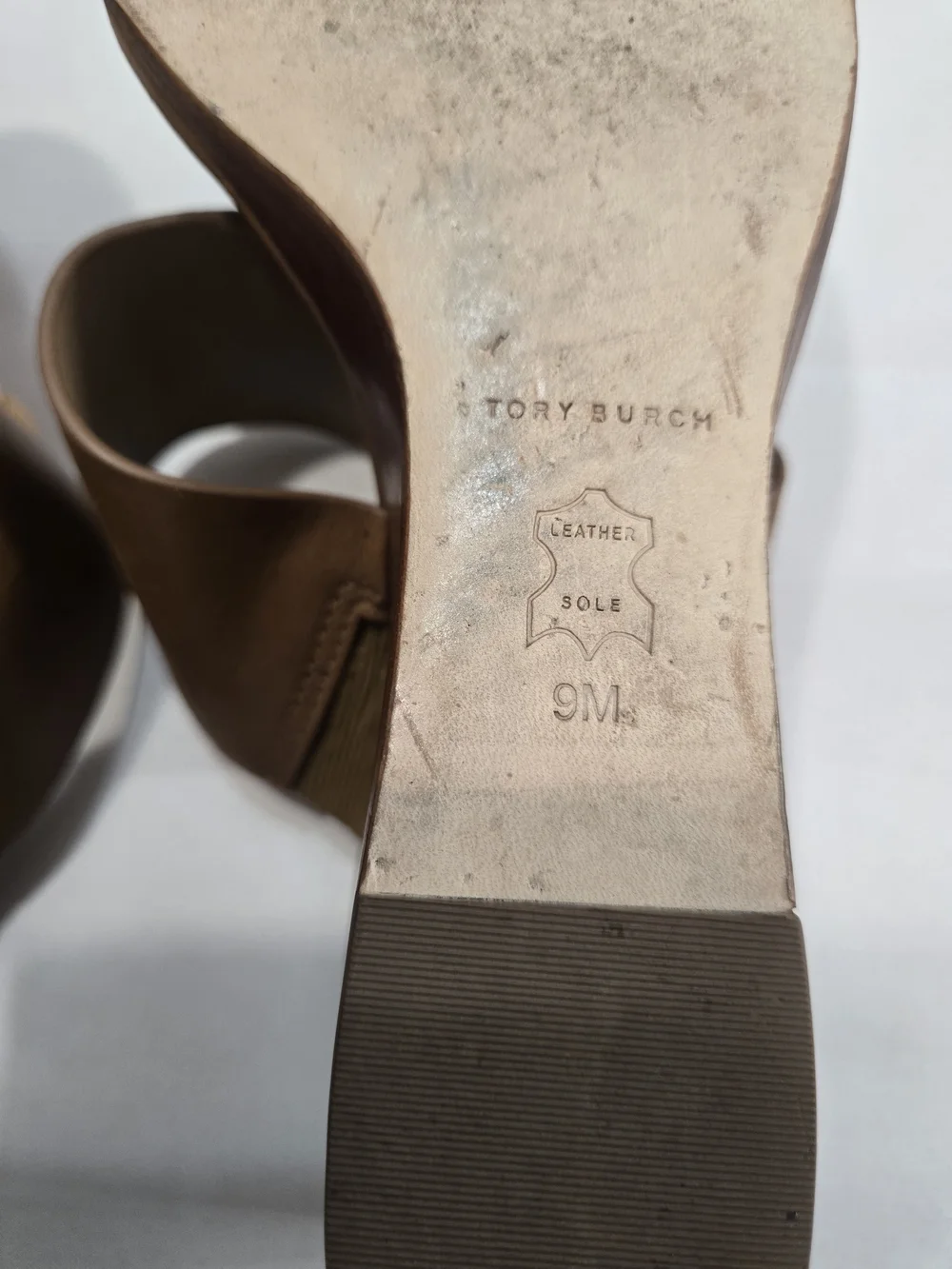 Tory Burch Everly Wedge Leather High Heel Brown Slide Sandals Sz 9 M Brown Gold